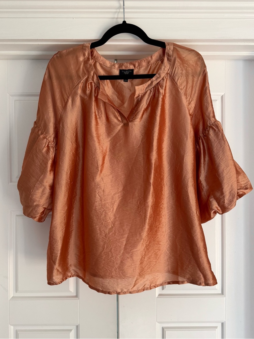 Talbots Silk-Blend Peach Puff Sleeve Blouse - Lg Petite